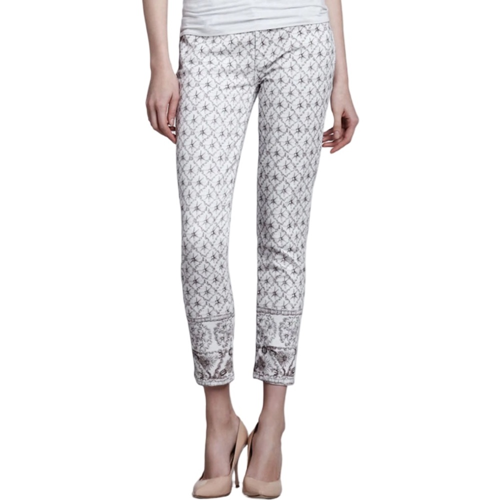 7 For All Mankind White‎ Patterned Rhinestone Crop Slim Cigarette Jeans Size 28